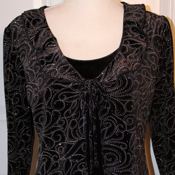 Notations Tops - Notations Black and Silver Sparkly Velour Shirt Size PL